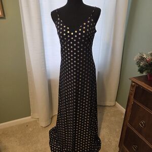 Michael Kors Navy and Gold Maxi Dress